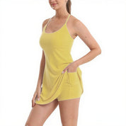 3-in-1 Backless Athletic Dress with Built-in Shorts & Pads