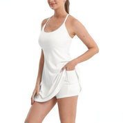 3-in-1 Backless Athletic Dress with Built-in Shorts & Pads