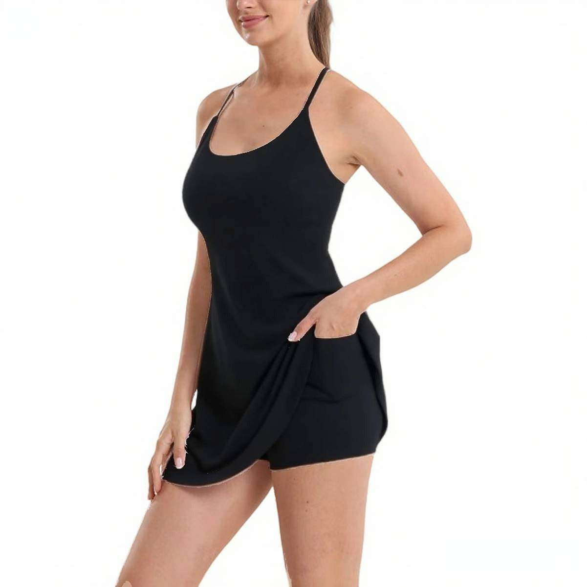 3-in-1 Backless Athletic Dress with Built-in Shorts & Pads