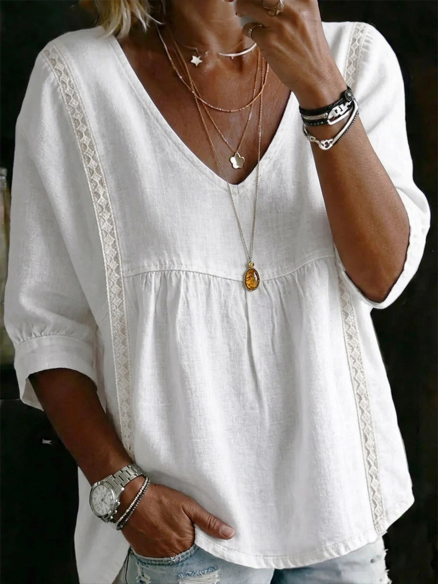 Women's V Neck Lace Blouses