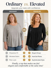 Pleated Square Neck Long Sleeve Tops