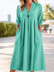 Retro Three-Quarter Sleeve V-Neck Pocket Dress