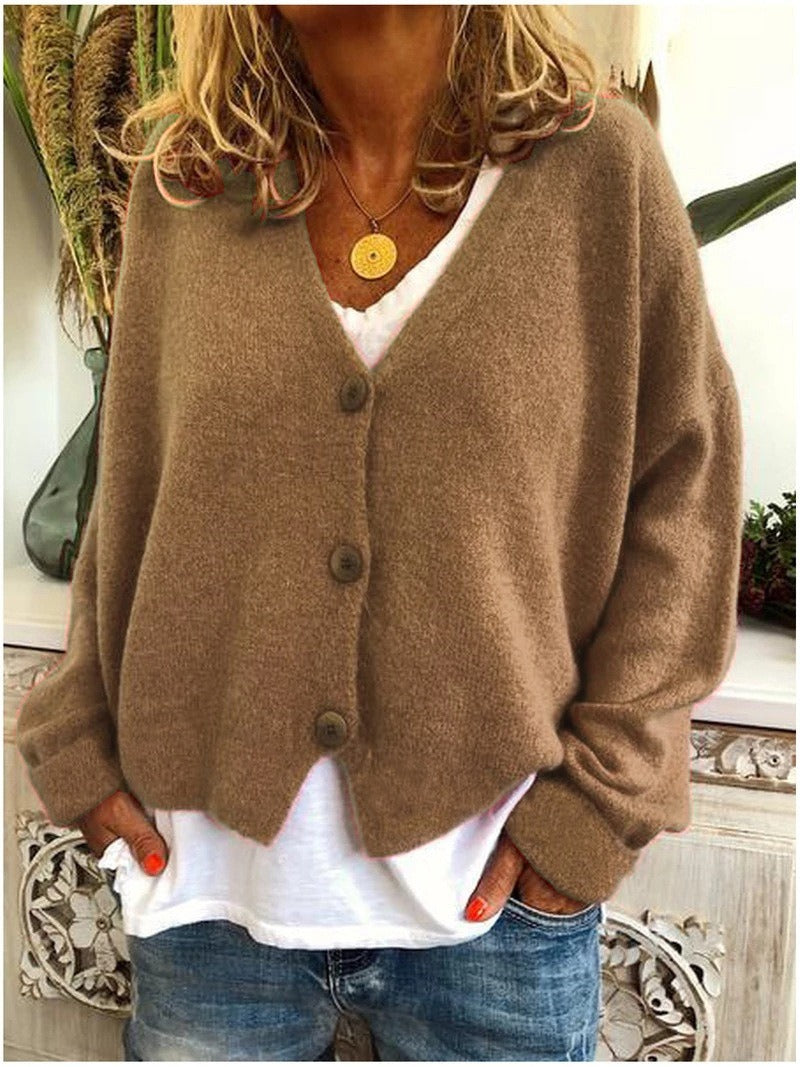 Women's V Neck Button Casual Sweater