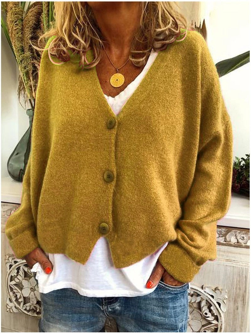 Women's V Neck Button Casual Sweater