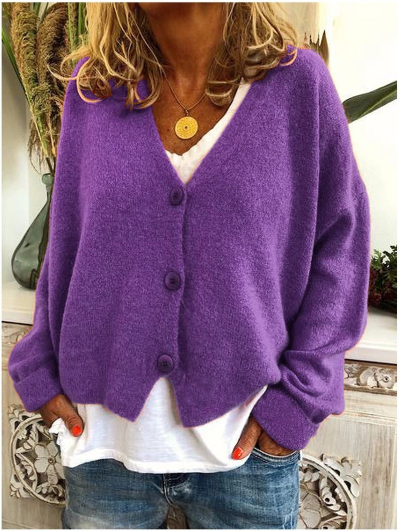 Women's V Neck Button Casual Sweater