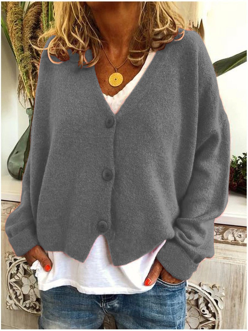 Women's V Neck Button Casual Sweater