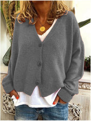 Women's V Neck Button Casual Sweater