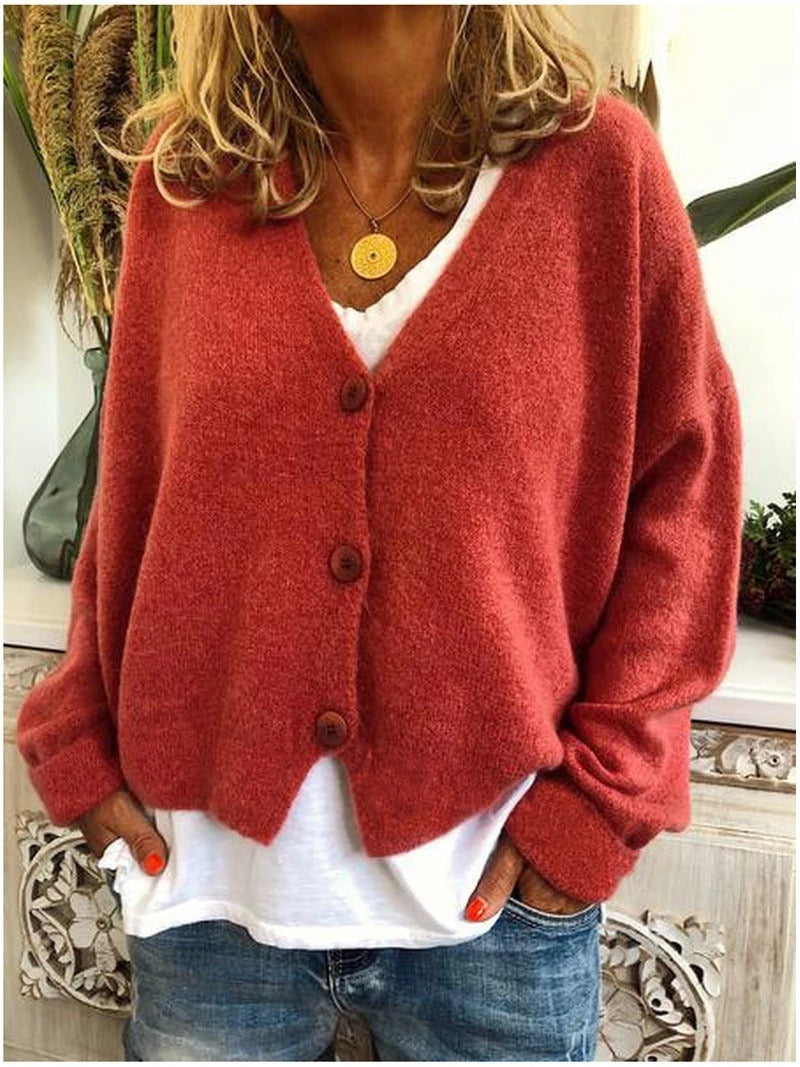 Women's V Neck Button Casual Sweater