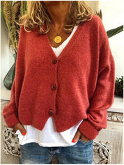 Women's V Neck Button Casual Sweater