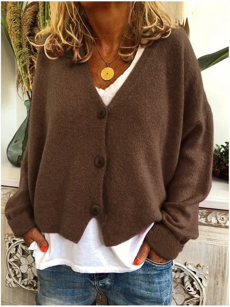 Women's V Neck Button Casual Sweater