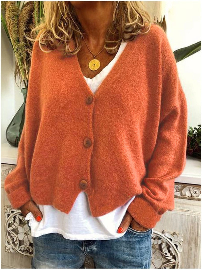 Women's V Neck Button Casual Sweater