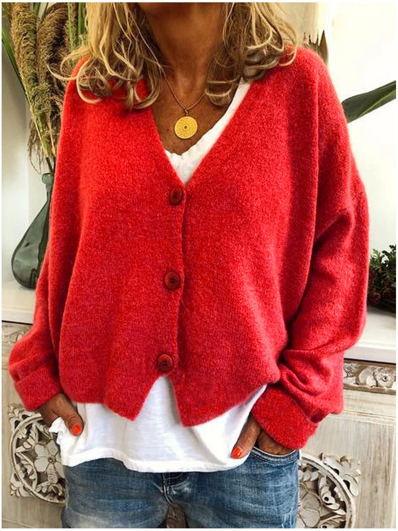 Women's V Neck Button Casual Sweater