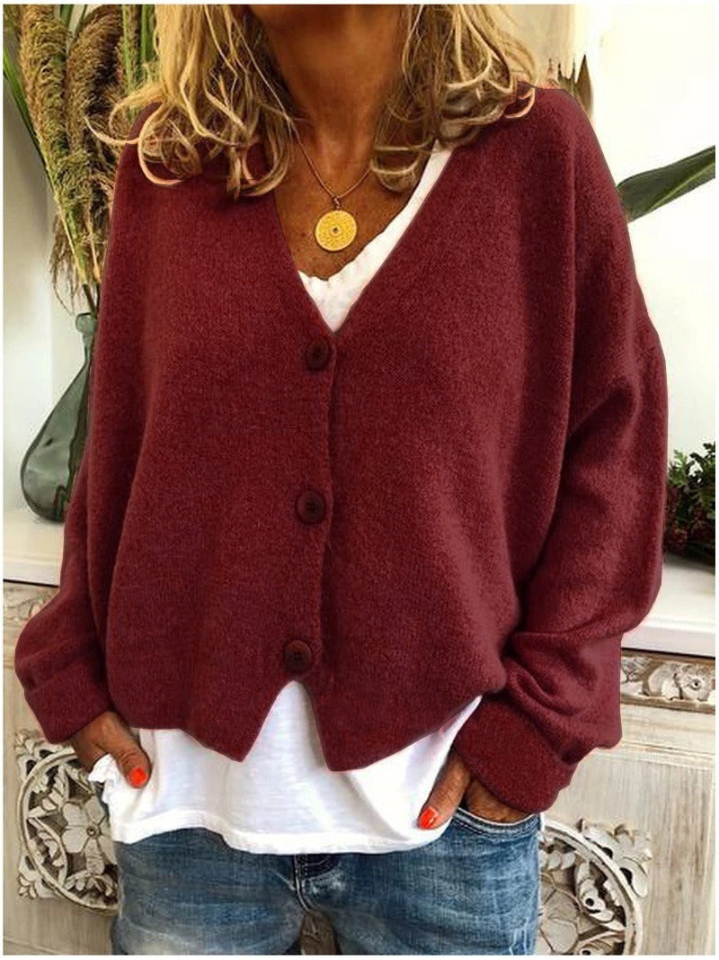 Women's V Neck Button Casual Sweater