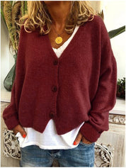 Women's V Neck Button Casual Sweater