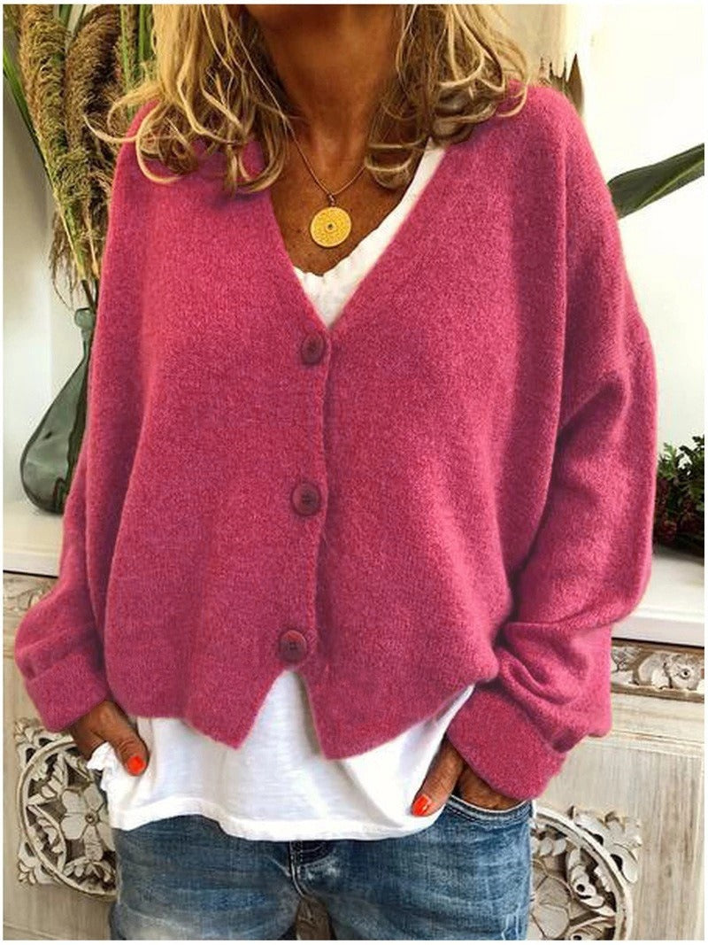 Women's V Neck Button Casual Sweater