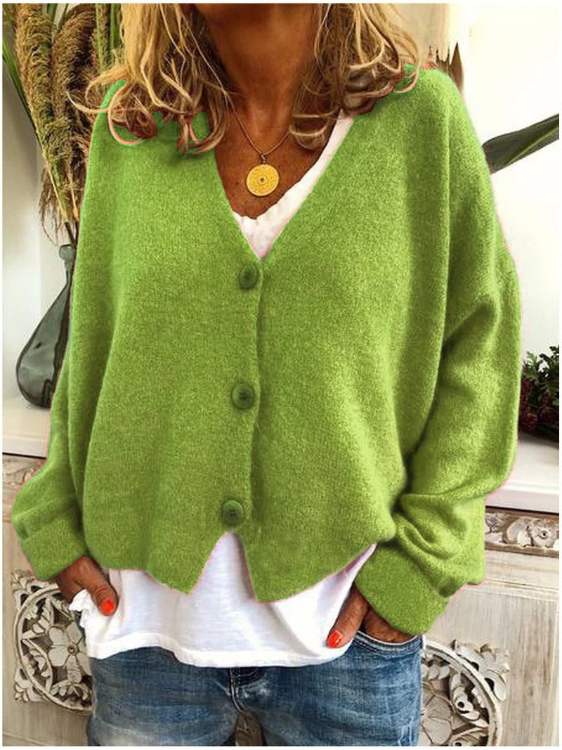 Women's V Neck Button Casual Sweater