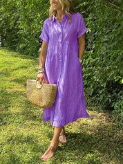 Striped Cotton Button-Front Midi Shirt Dress