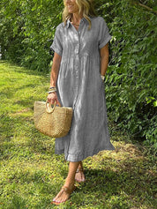 Striped Cotton Button-Front Midi Shirt Dress
