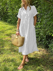 Striped Cotton Button-Front Midi Shirt Dress