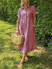 Striped Cotton Button-Front Midi Shirt Dress