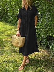 Striped Cotton Button-Front Midi Shirt Dress