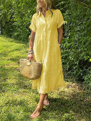 Striped Cotton Button-Front Midi Shirt Dress