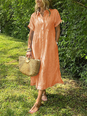 Striped Cotton Button-Front Midi Shirt Dress