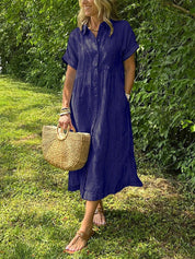 Striped Cotton Button-Front Midi Shirt Dress