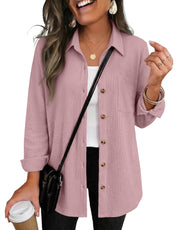 Waffle Knit Shacket Button Down Long Sleeve with Pocket
