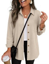 Waffle Knit Shacket Button Down Long Sleeve with Pocket