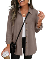 Waffle Knit Shacket Button Down Long Sleeve with Pocket