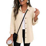 Waffle Knit Shacket Button Down Long Sleeve with Pocket