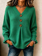 V-Neck Ribbed Knit Pullover Sweater
