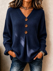 V-Neck Ribbed Knit Pullover Sweater