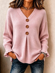 V-Neck Ribbed Knit Pullover Sweater