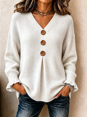 V-Neck Ribbed Knit Pullover Sweater