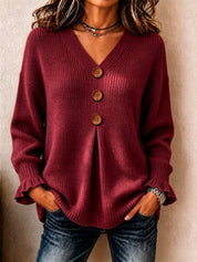 V-Neck Ribbed Knit Pullover Sweater