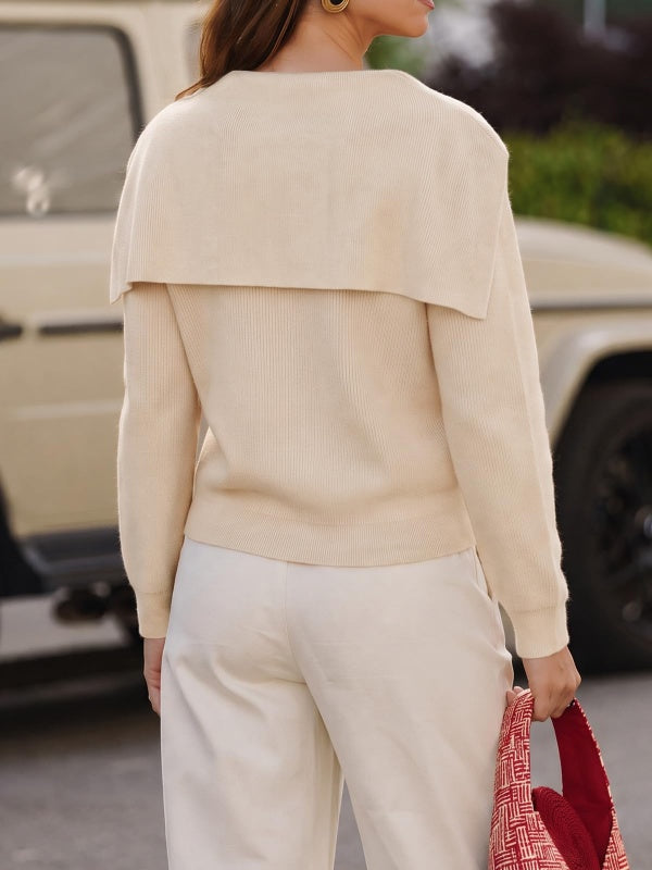 Womens Lapel Collar V Neck Pullover Sweaters