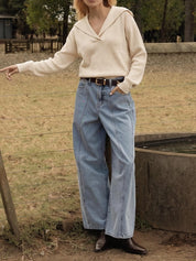 Womens Lapel Collar V Neck Pullover Sweaters