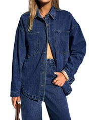 Women Denim Shirts Oversized Long Sleeve