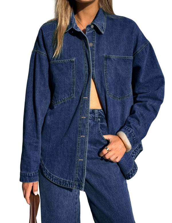 Women Denim Shirts Oversized Long Sleeve