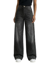 High Waisted Patchwork Pocket Wide Leg Denim Pants