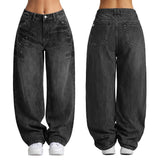 Women 90s Vintage Hip Hop Baggy Mid Waist Jeans