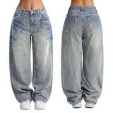 Women 90s Vintage Hip Hop Baggy Mid Waist Jeans