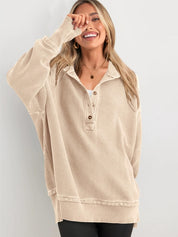 Oversized Collared Ribbed Sweatshirt