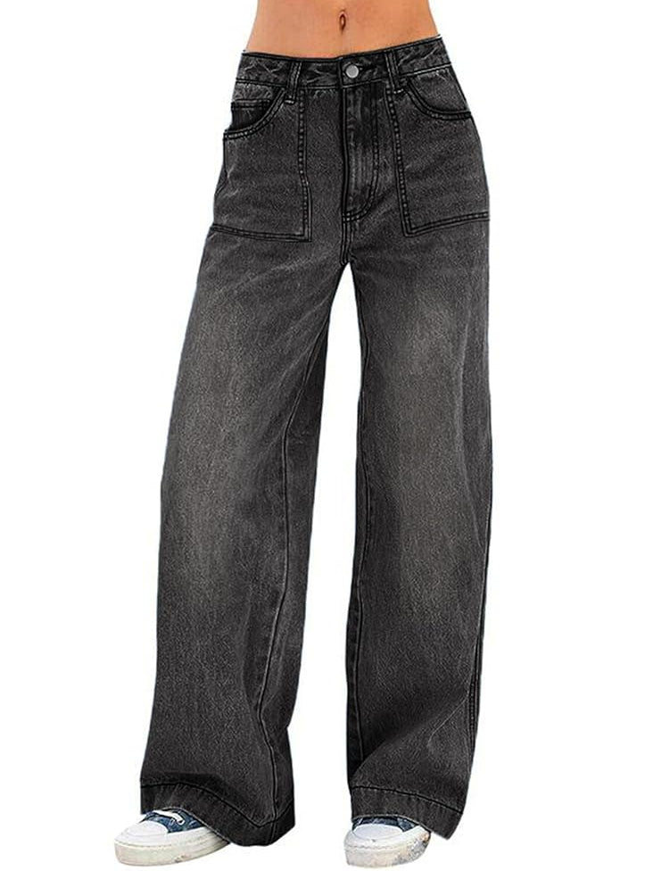 Vintage Streetwear High Waist Boyfriend Wide Leg Denim Pants
