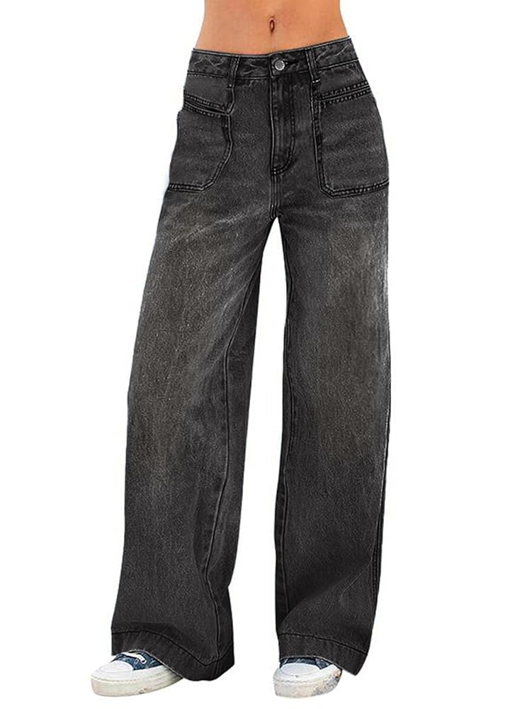 Vintage Stretch High Waist Boyfriend Baggy Wide Leg Denim Pants