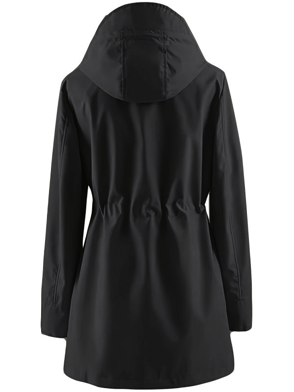 Solid Color Drawstring Zip Up Hooded Coat