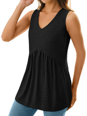 Womens V Neck Sleeveless Flowy Peplum Tops