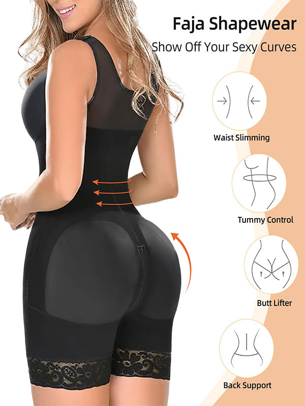 Women's built-in bra shapewear with zipper crotch